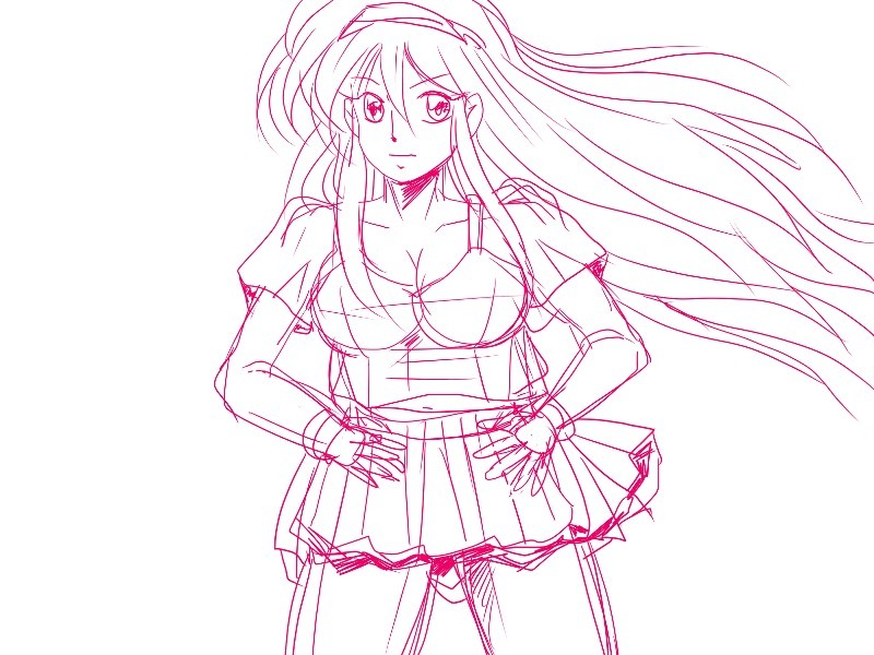 風になびく少女　雑絵